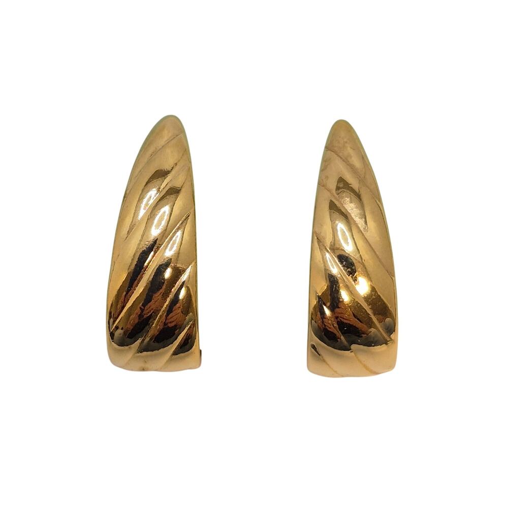 Monet Vintage Signed Gold-tone Teardrop Oval Textured Hoop Clip-on Earrings